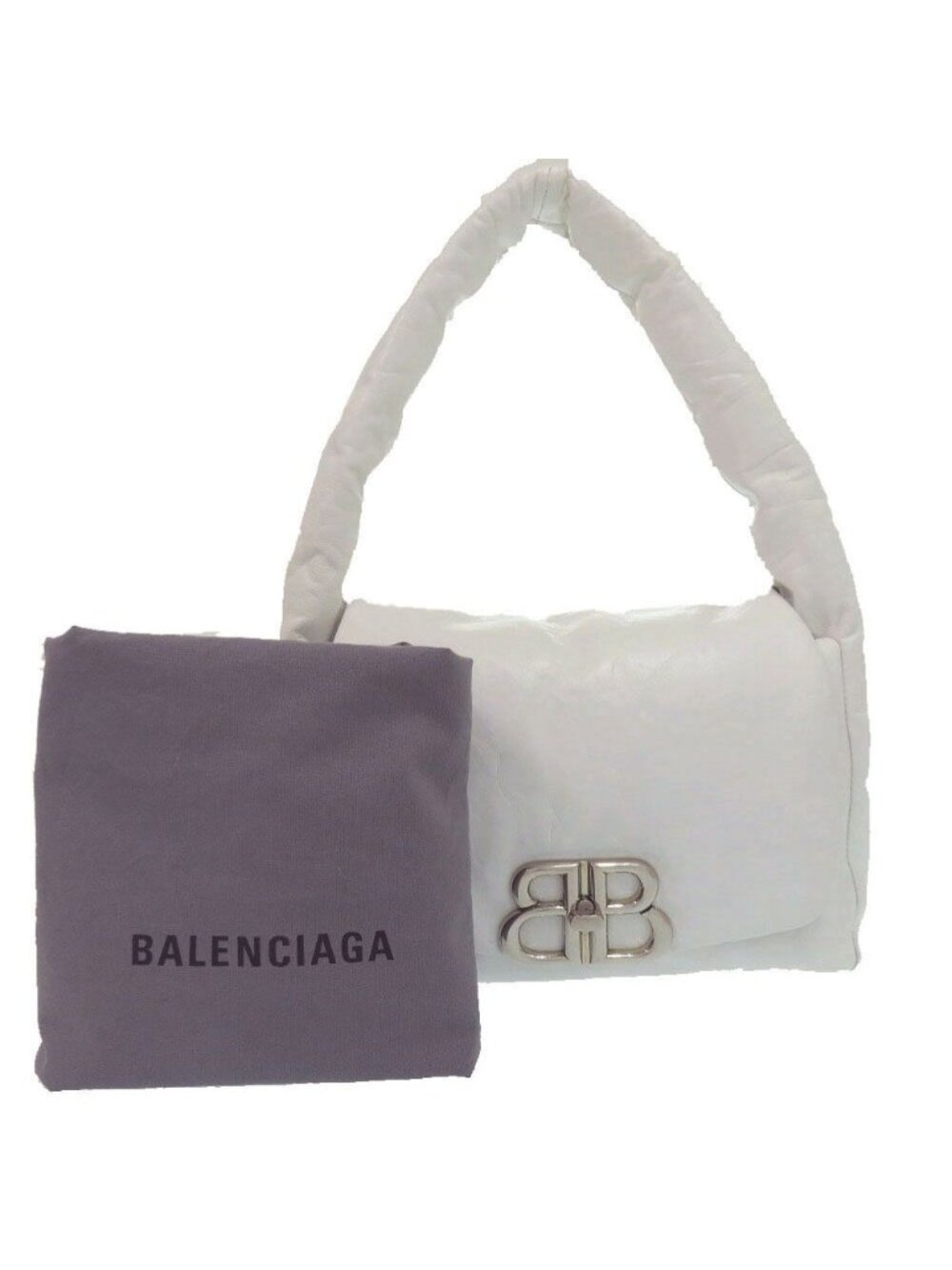 Balenciaga Monaco Sling Bag BB Logo Silver Calfskin Leather White - Picture 2 of 8